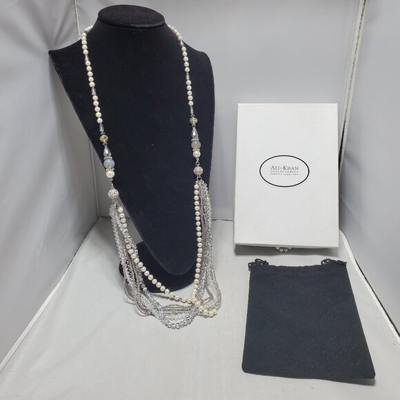 Ali Khan 7-Strand Pearl & Clear Glass Necklace with gift box - Picture 1 of 9